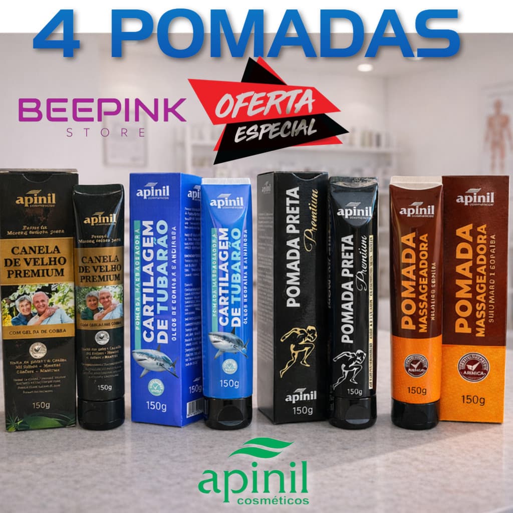 Kit 4 Pomadas preta+tubarão+maluteiro+canela de velho