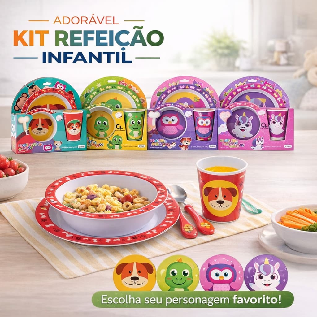 Kit Refeição Alimentação Infantil 5 Peças Introdução Alimentar Prato Tigela Copo