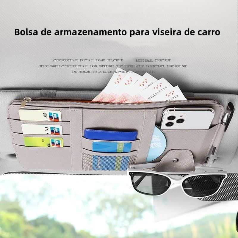 1 clipe de armazenamento de viseira solar de carro de couro multifuncional, pode armazenar óculos de sol