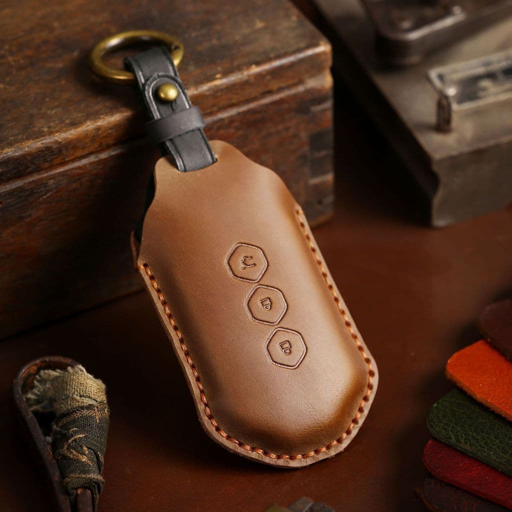 Capa de chave adequada para capa de chave Wuling Kaijie Crazy Horse Couro puro feito à mão com tudo incluído Capa de cha