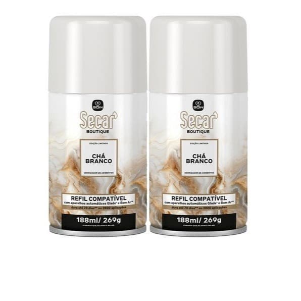2 Refil Secar Odorizador Automatic Compativel Glade e Bom ar Secar Boutique Chá Branco 269ml