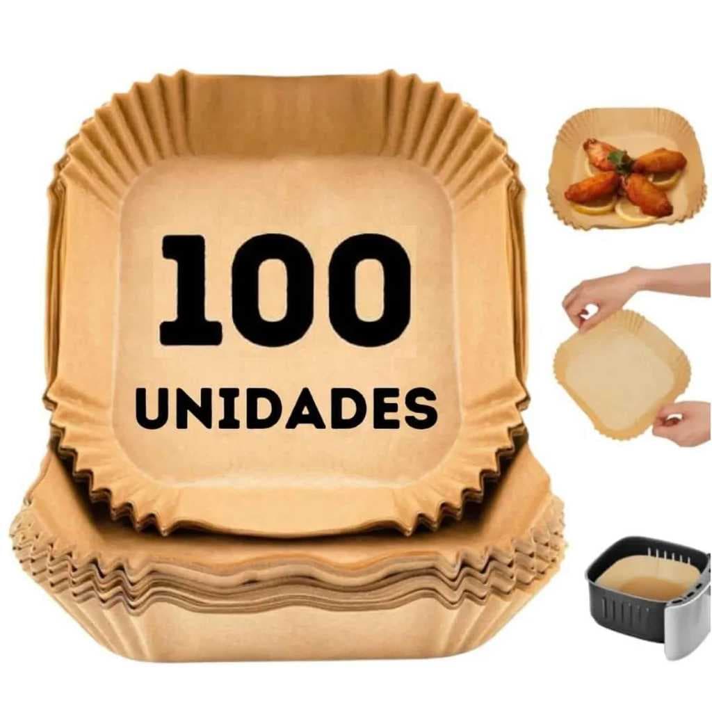 CONJUNTO 100 FORMAS AIRFRYER QUADRADA DESCARTÁVEL ANTIADERENTE