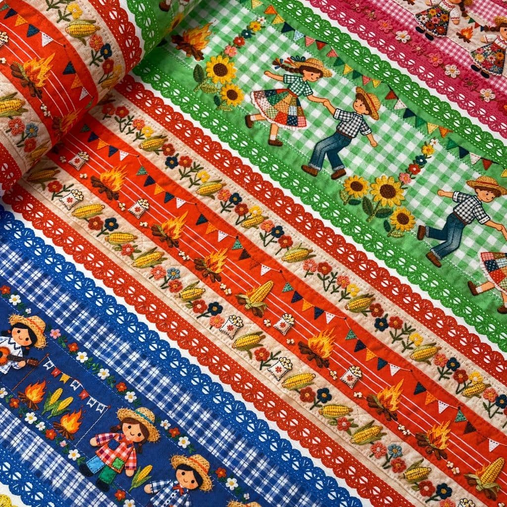 Tecido Tricoline Barrado do Arraiá 55cm x 1,50mt 100% Algodão Festa Junina Artesanato Junino