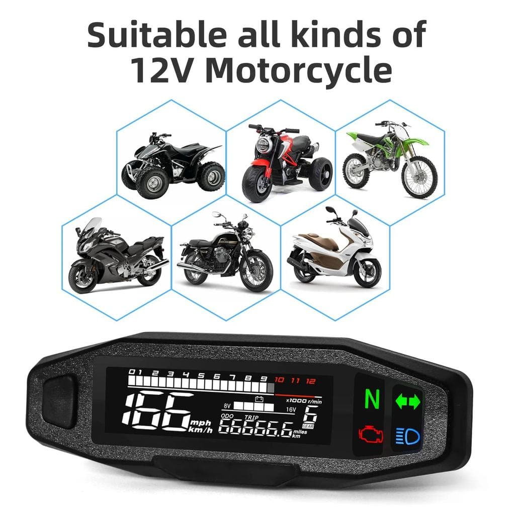 AD Universal Motocicleta Velocímetro Medidor De Velocidade Digital LED Tacômetro Painel Instrumento Display LCD