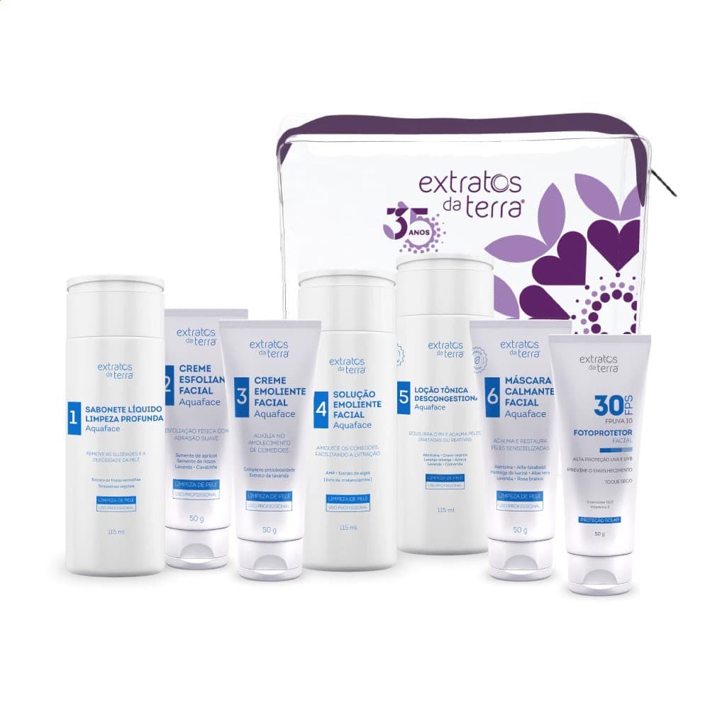 Kit Mini Limpeza de Pele Extratos da Terra Aquaface + Brinde Necessaire Exclusiva