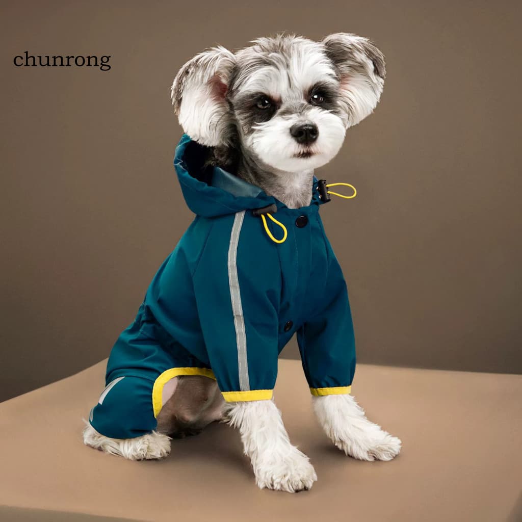 Stylish Dog Raincoat Waterproof with Hood Leash Hole Reflective Strips Lightweight Rain Jacket for Small Medium Dogs Per