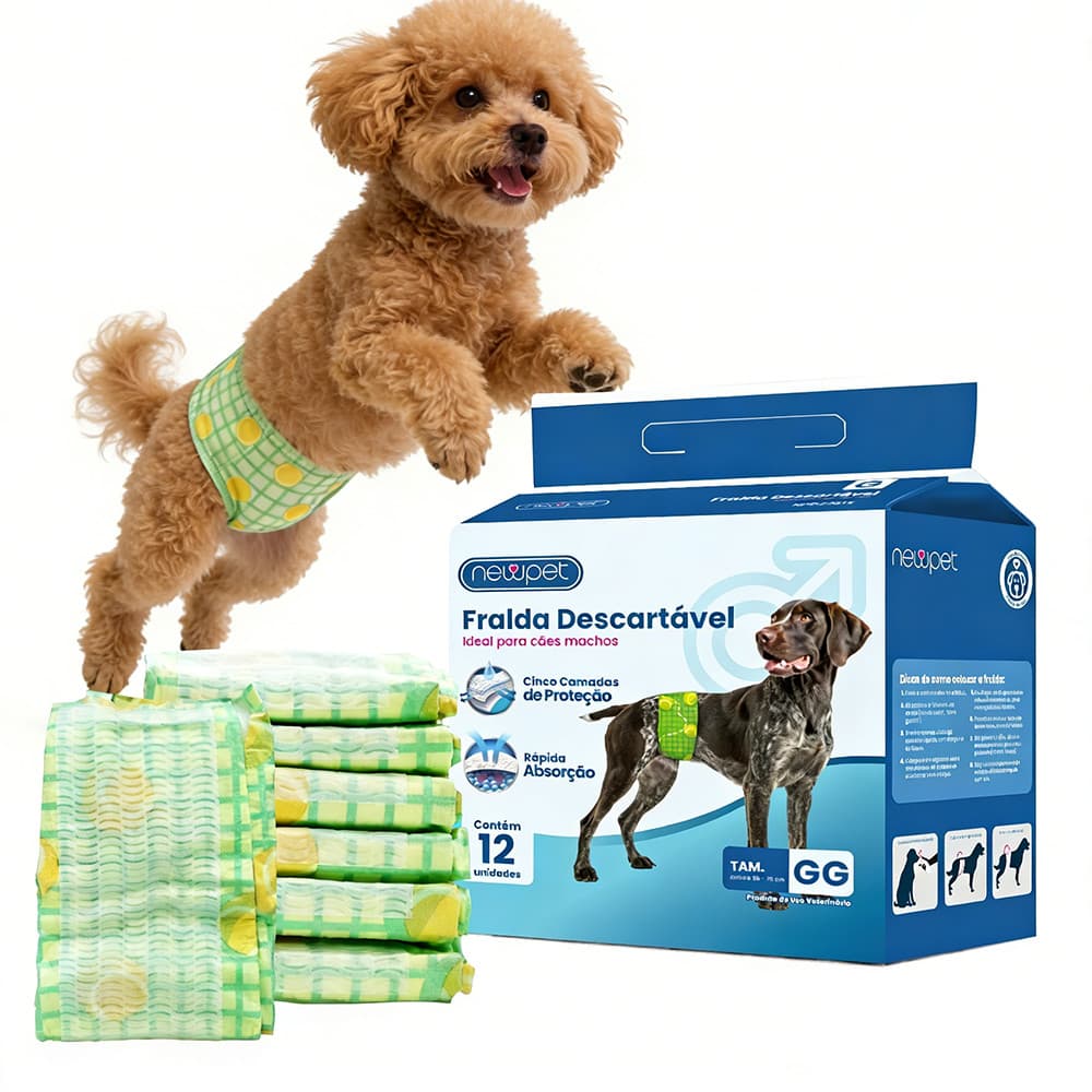 Newpet Fralda Descartável para Cachorro Macho Fralda Higiênica P/cães 12un （P/M/G/GG)