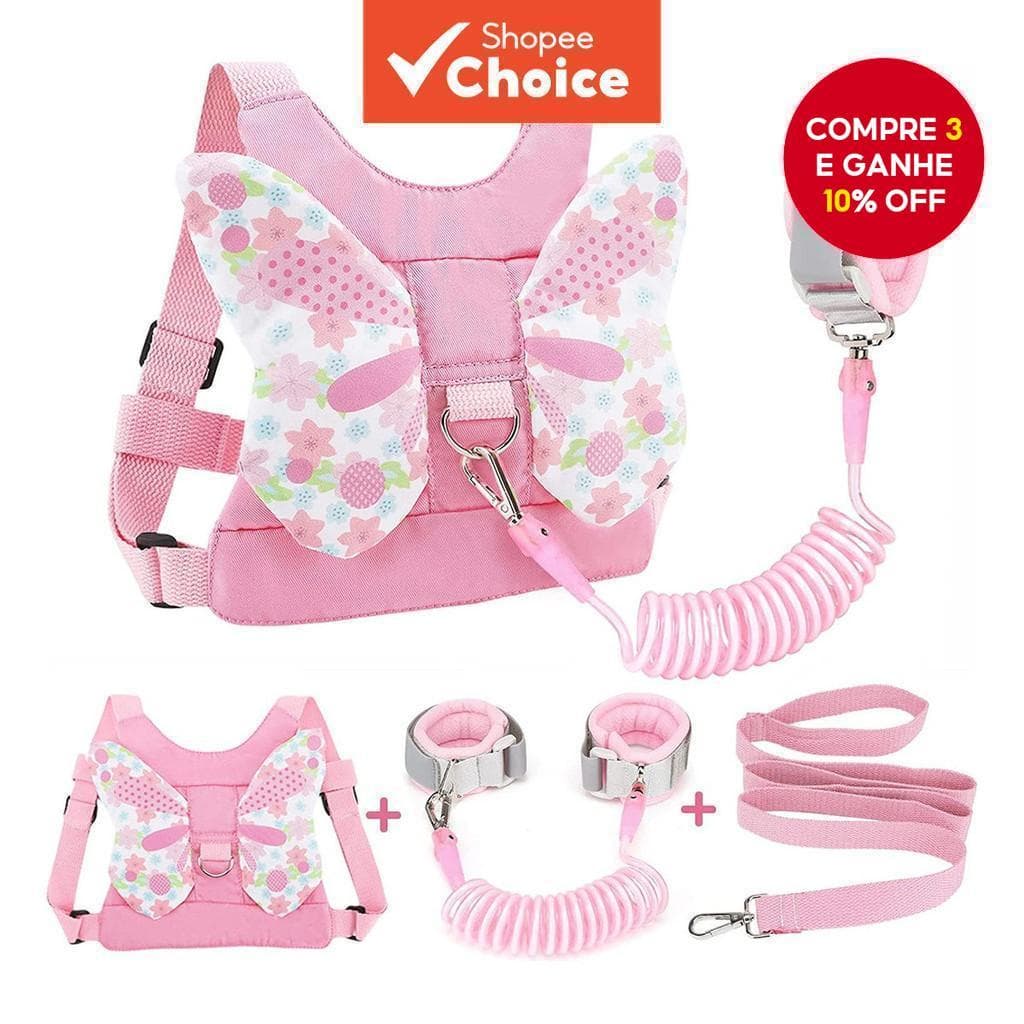 Trela De Arnês 3 Em 1 Para Bebês Meninas-Lindo Design De Borboleta , Elo De Pulso Anti-Perda , Alça De Segurança Viagens