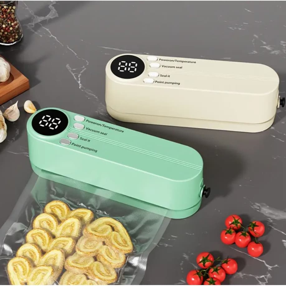 Selador a Vácuo Compacto para Alimentos – Recarregável via USB e com Visor Digital Preciso