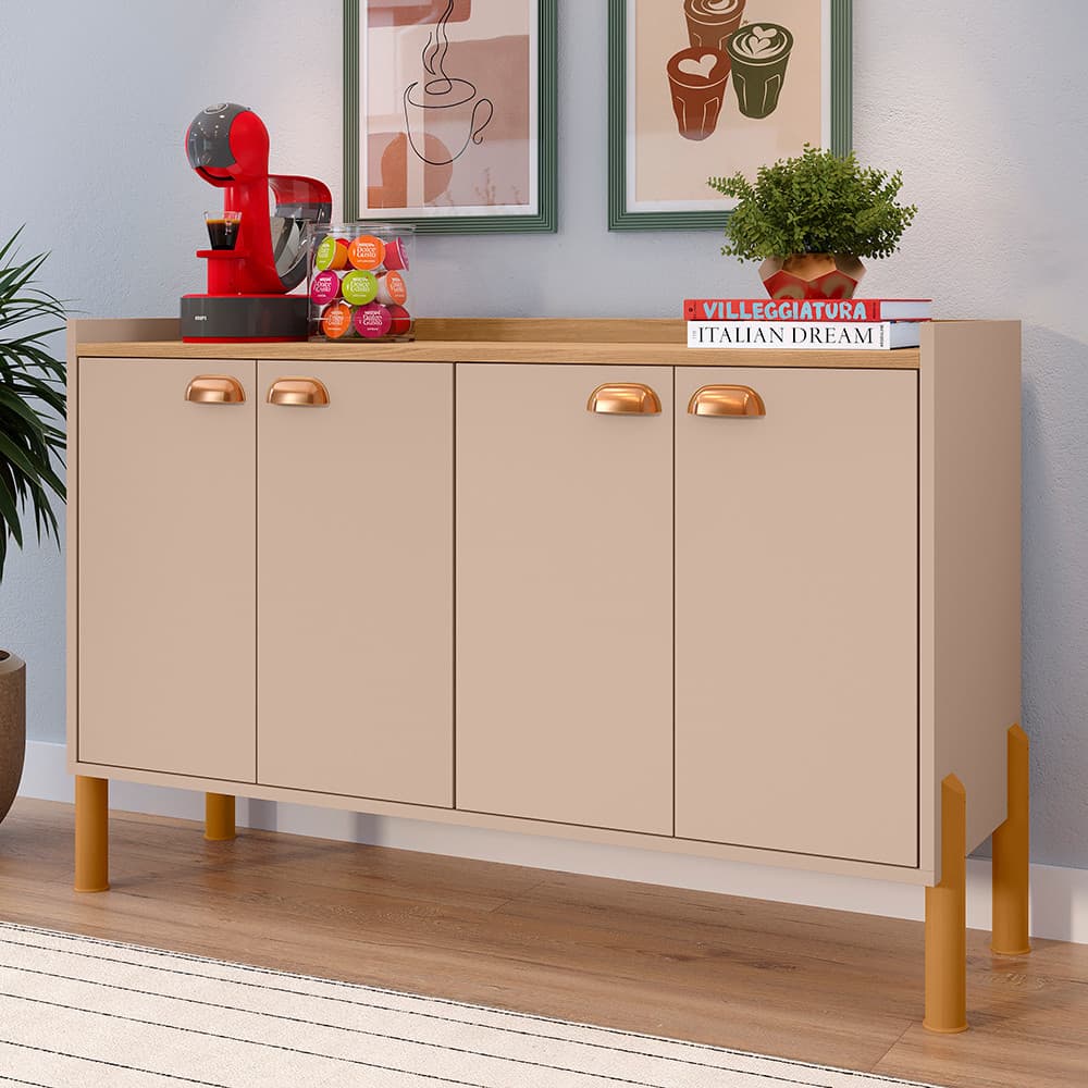 Aparador Buffet Chicago  4 Portas com 2 Prateleiras Internas e Puxadores Concha - Lojas GM