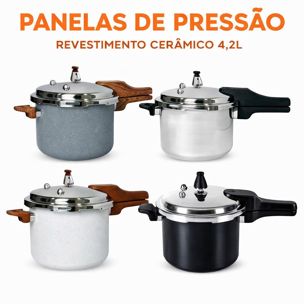 Panela De Pressão Luxo Com Indução Revestimento Cerâmico 4,2L Com 4 Válvulas Segurança