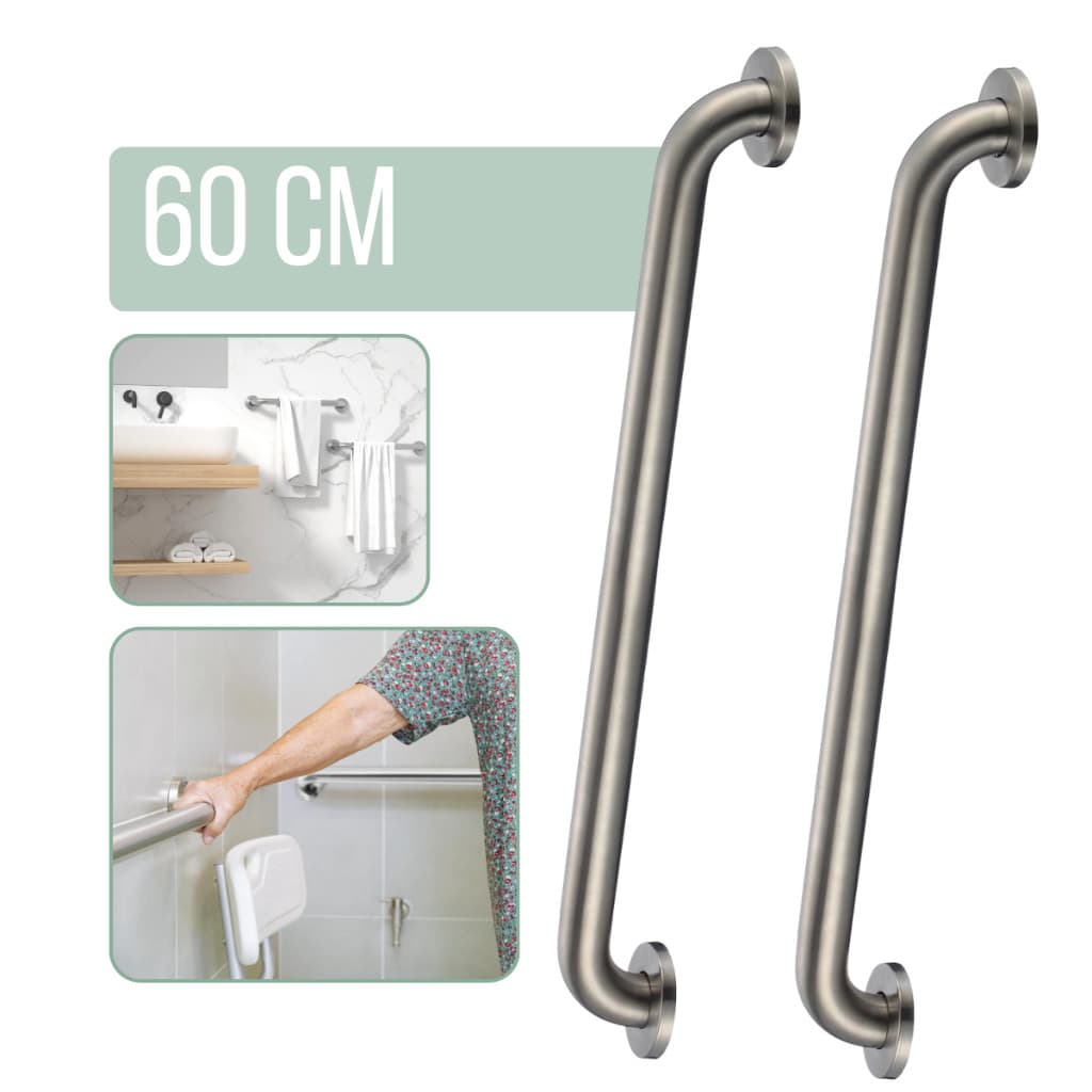 Barra De Apoio Aço Inox Kit 2un Suporte Para Idoso Banheiro 60cm