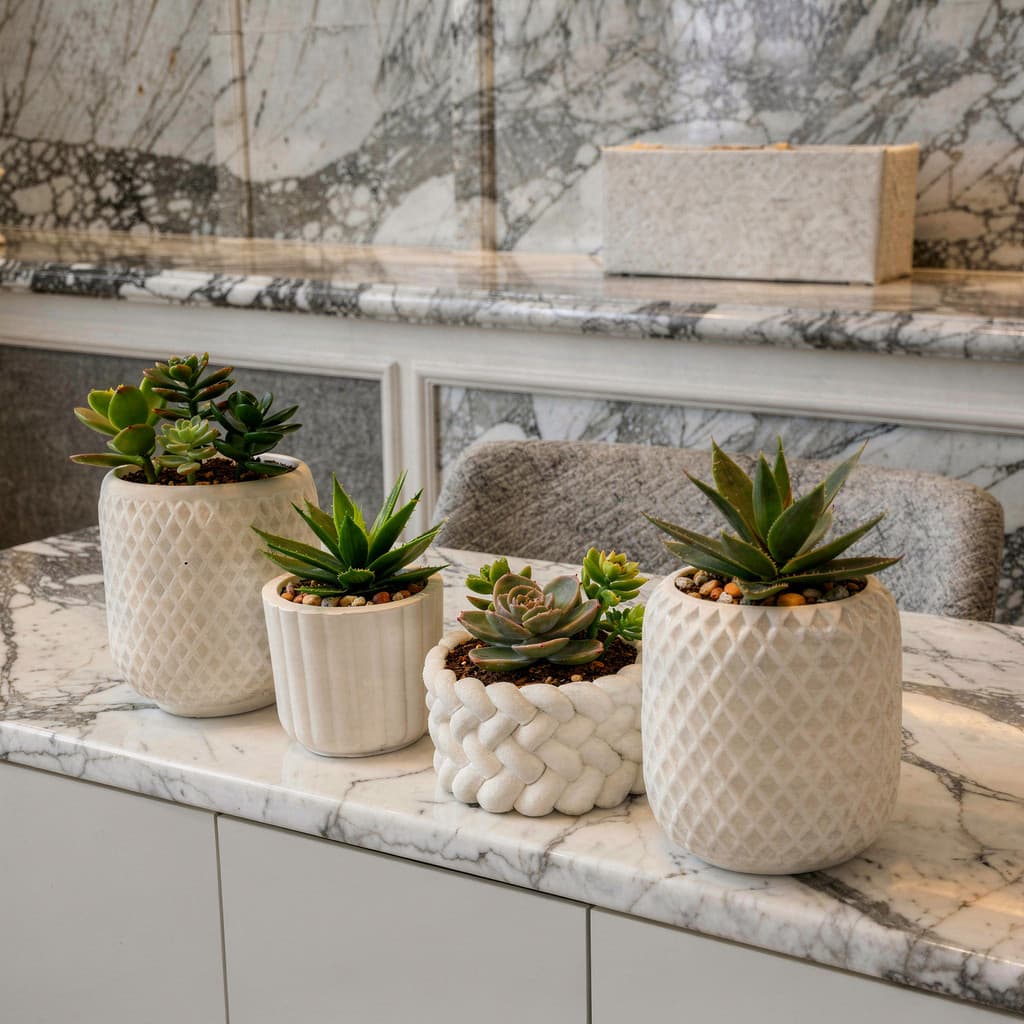 Kit 4 Vaso de Plantas Suculentas Vaso Decorativo em Gesso para e Cactos Decoração Sala Pequena Mesas