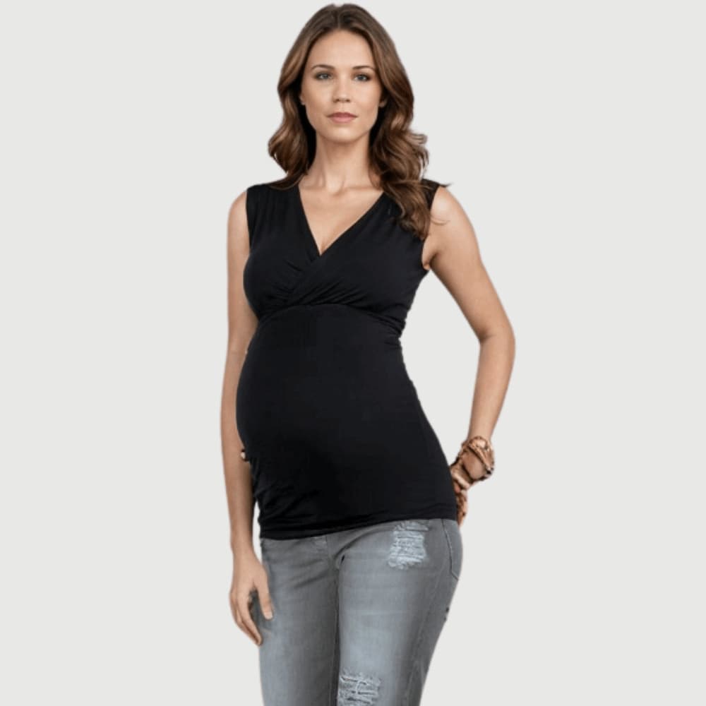 Blusa Gestante Amamentação Preta Transpasse