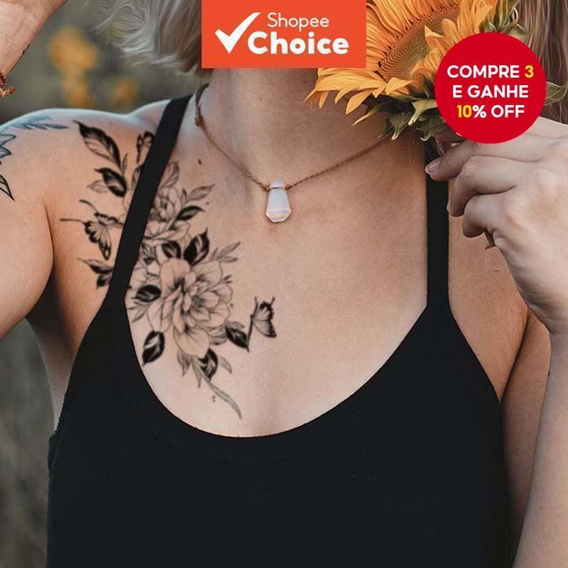 Simulação de Tatuagem Temporária Não Refletiva de Flores com Padrão Borboleta para Homens e Mulheres