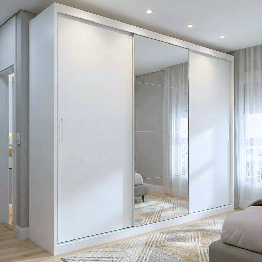 Guarda Roupa Casal com Espelho 3 Portas de Correr 100% MDF London Branco Branco