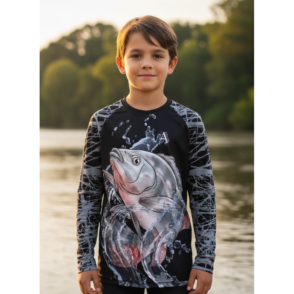 Camisa de Pesca Infantil UV50+ Tilápia Moviment Preta
