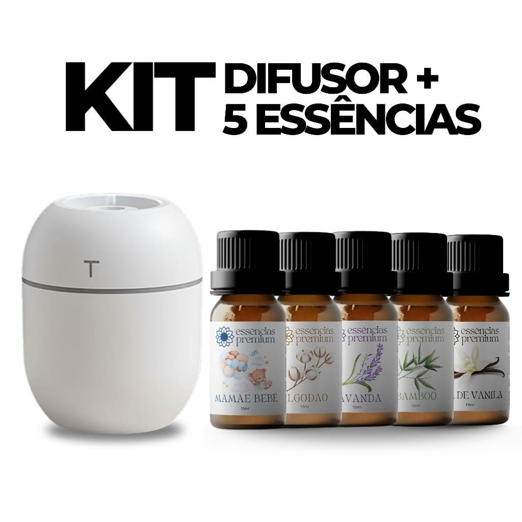 Kit Mini Umidificador Difusor Aromatizador Ambient  Egg com Essências | 1 Difusor + 3 ou 5 Essências