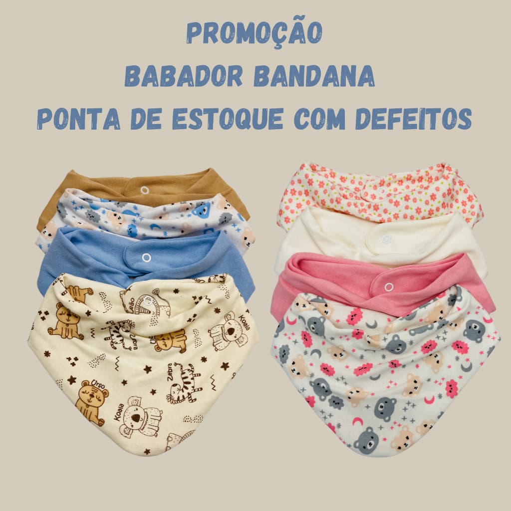 Ponta de Estoque - Kit 3 Babador Bandana Babê 100% Algodão Pequenos Defeitos