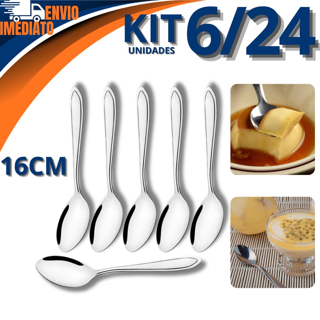 Kit 6/12/18/24 Colher De Sobremesa Em Inox 16cm Para Doces Bolos Utensilio Cozinha