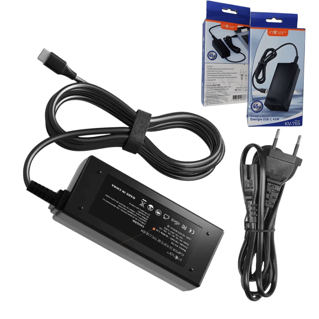 Fonte carregador p/ notebook lenovo dell hp 45w 65w type-c usb-c e celular inova