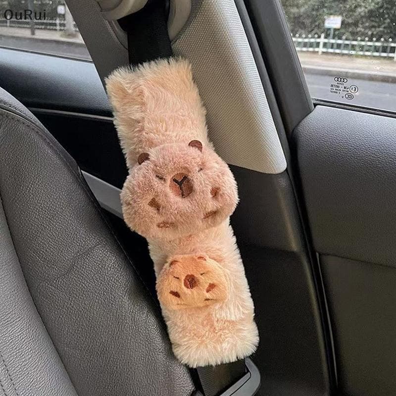 [B & C] Capa De Cinto De Segurança De Carro De Capivara De Pelúcia Macia Quente Desenho Animado Almofada De Ombro Kawaii