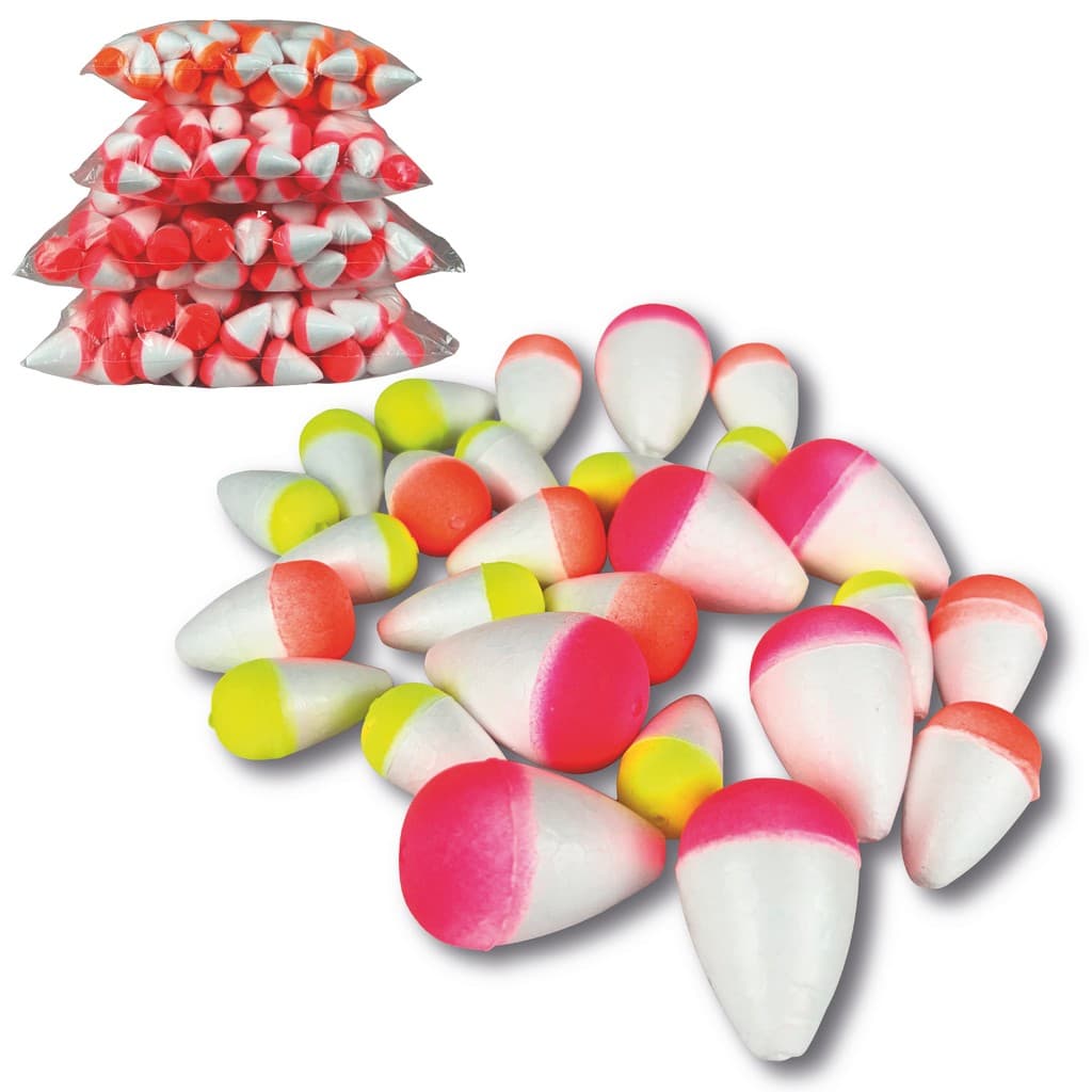 Kit de Boias Isopor Pesca Lambari Tilápia 50 Unidades Coloridas Vários Tamanhos