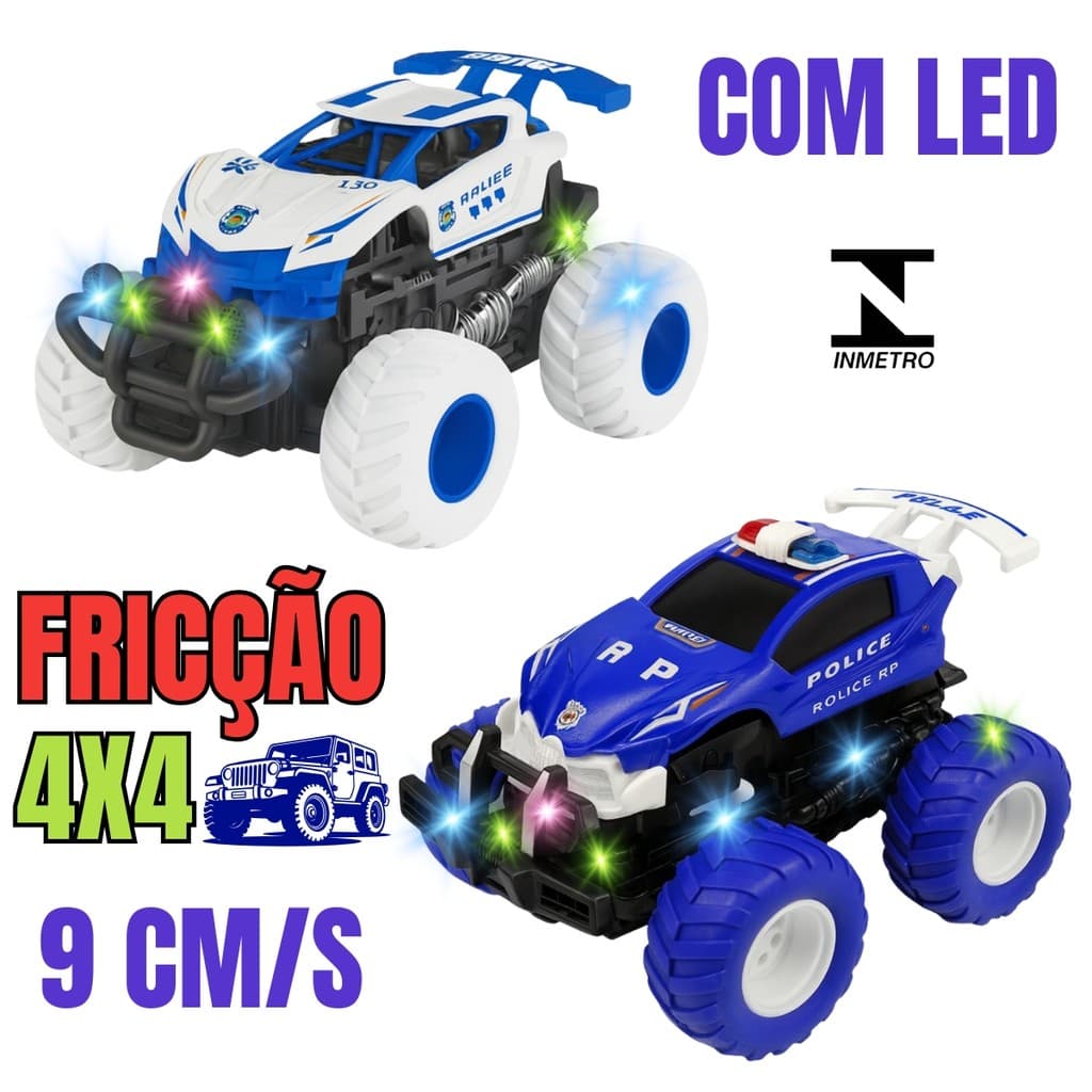 Carrinho de Fricção 4x4 com LED – Rodas Grandes Off-Road e Diversão Infantil