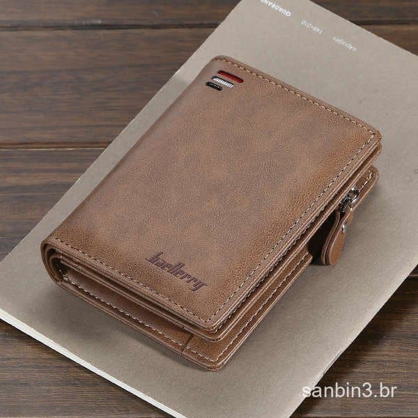 Carteira Masculina 2025 Novo Estilo Carteira Curta com Zíper para Homens Slot para Múltiplas Cartões Moda Vertical Mini