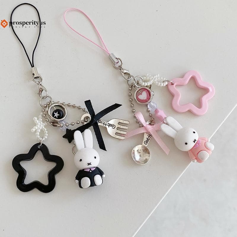 [PPTS] Y2K Miffy Bunny Phone Lanyard Coelho De Desenho Animado Corrente Para Celular Chaveiro Bolsa Pingente Conjunto De