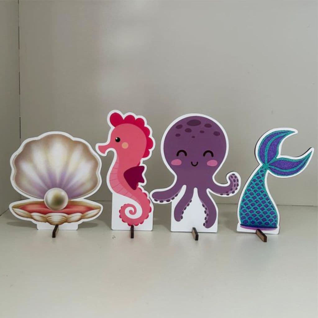 Kit 4 Displays de Mesa Sereia - Sereia Aquarela, Sereia Cute, Sereia Baby
