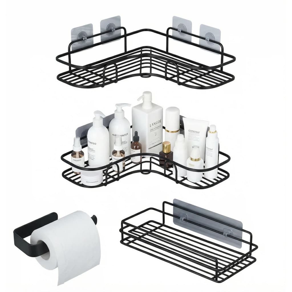 1/2/3/4 Prateleiras Suportes De Banheiro Para Parede Cozinha Com Alto Adesivos Porta Shampoo Rack