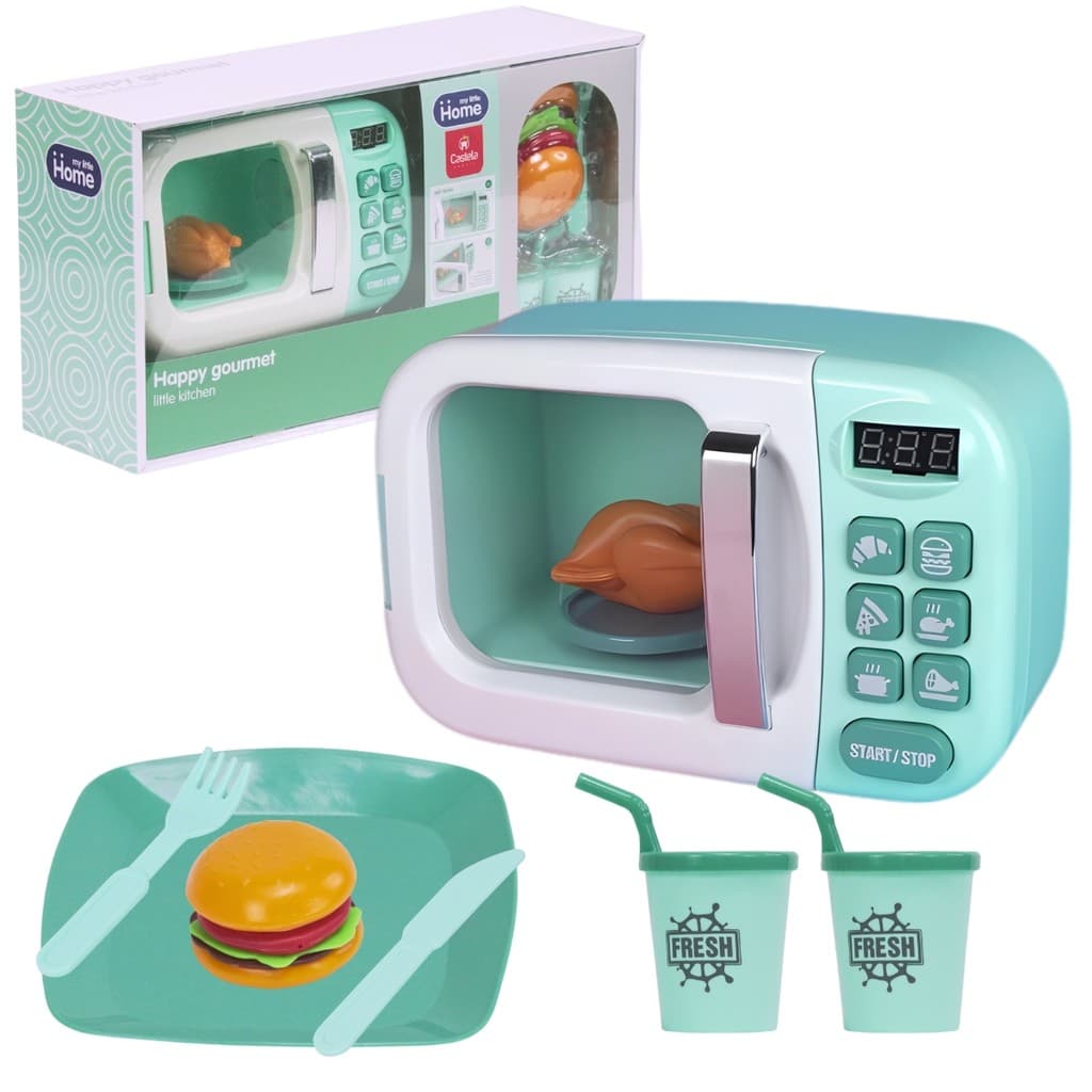 Microondas Brinquedo Interativo Infantil Prato Gira Som Luz Acessórios Castela