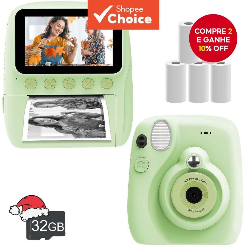  Câmera Instantânea Infantil com Zoom Digital 16X, Presente Ideal para Crianças