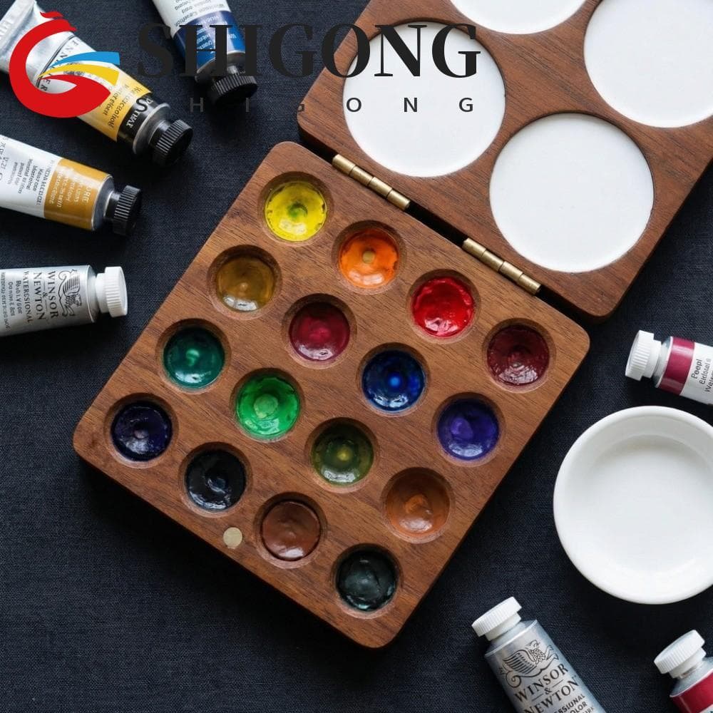 Paleta De Aquarela SHIGONG , Caixa Compacta De Pintura De Nogueira , Mini Bandeja Portátil De Mistura De Sucção