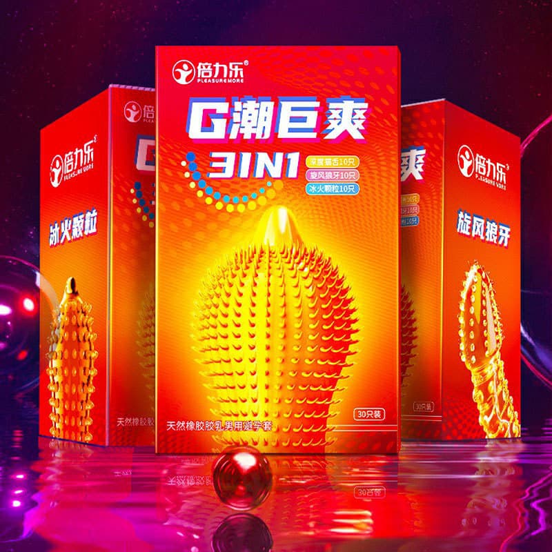 Novo produto pronto estoque Belile G Trendy Enorme Partículas Grandes 3 em 1 Preservativo Spike 30pcs Preservativo Língu