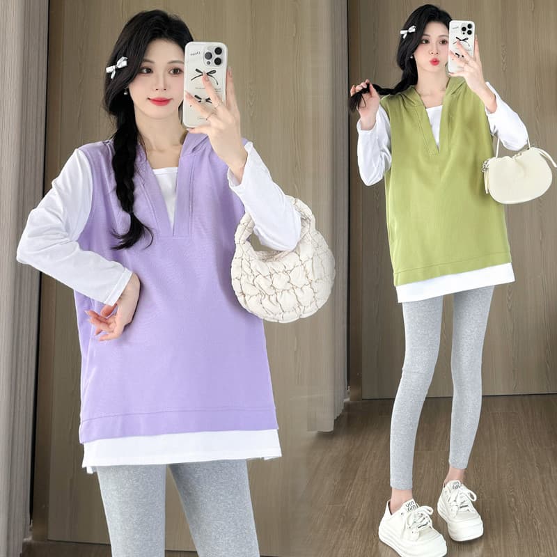 Roupa de maternidade outono moda terno 2024 novo estilo moda manga comprida Plus Size topo versão coreana moletom com ca