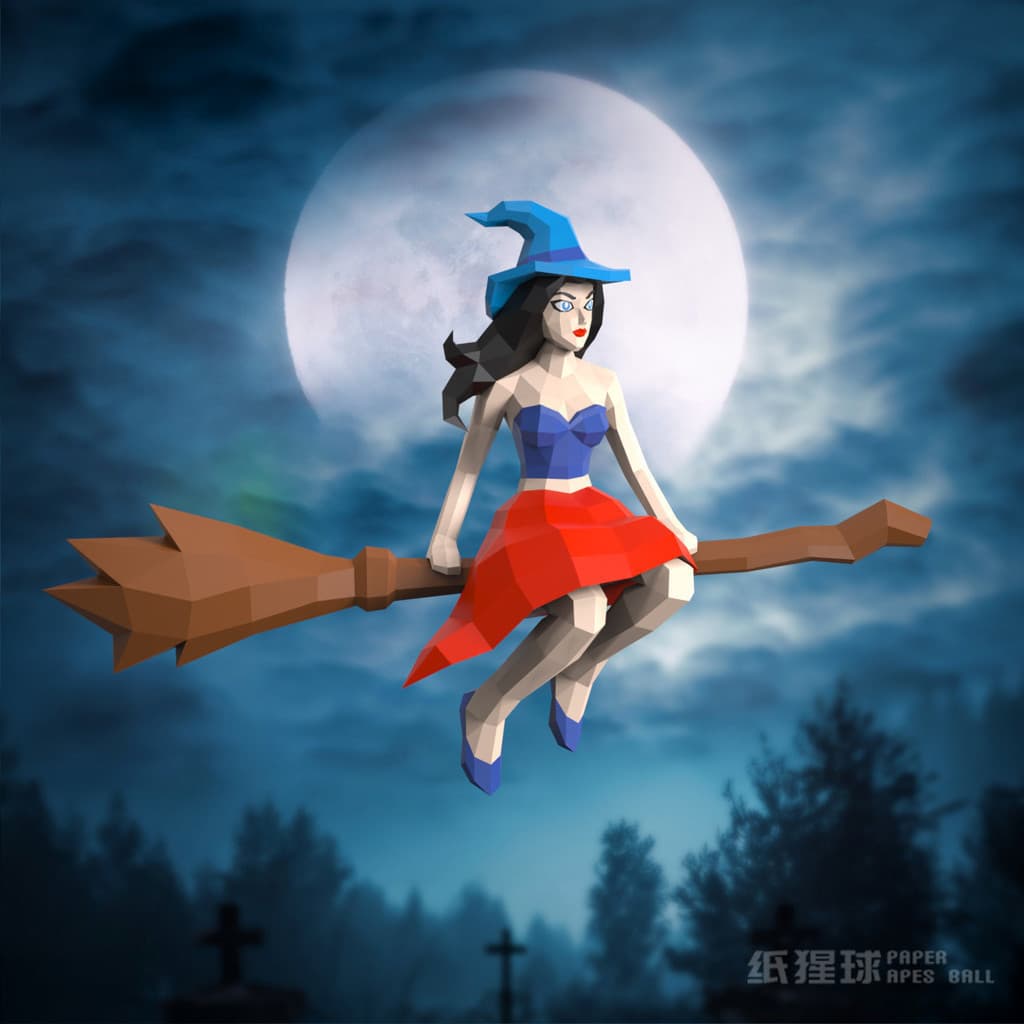 MOMO modelo de papel tridimensional bruxa voadora tridimensional 3D papel artesanato decoração sala de estar quarto escr