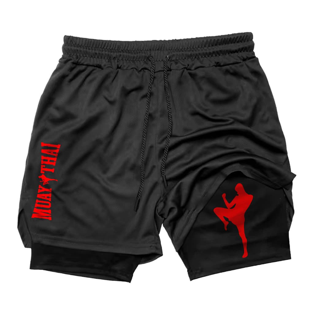 Short 2 em 1 Muay Thai Proteção UV Compressão Bermuda Academia Corrida