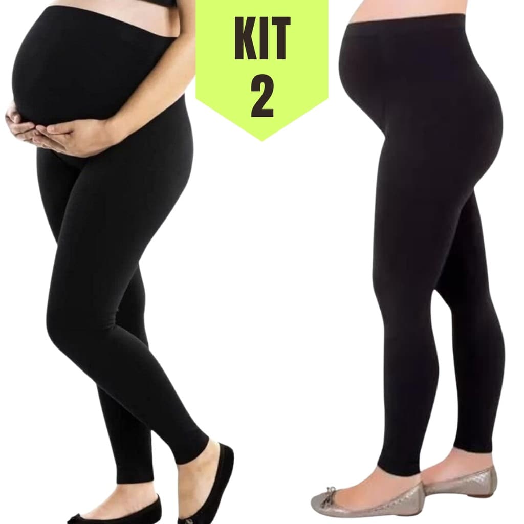 Kit 2 Legging Gestante Maternidade Conforto Sustentação Na Barriga Cós Alto