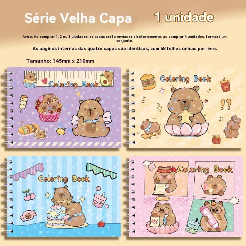 Livro de Colorir Capivara cute 50 Folhas Caderno de Desenho Pintura Coloring Book infantil