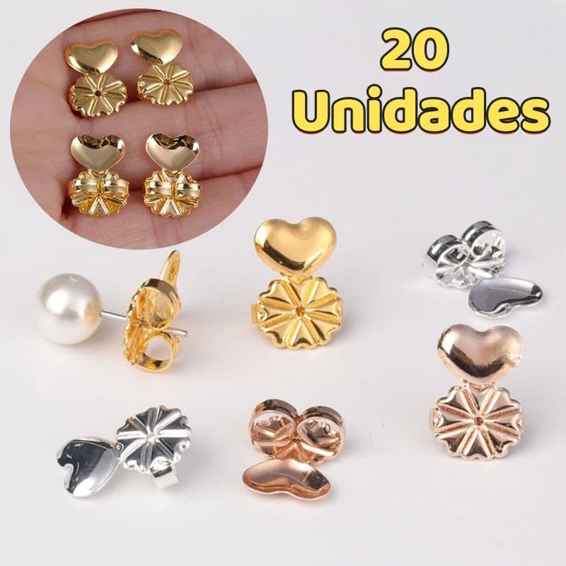 Kit 20 Unidades Tarraxa Mágica de Sustentação Brincos Orelha Rasgada Banho Ouro 18k Alto Padrão ou Prata Anti Alérgico