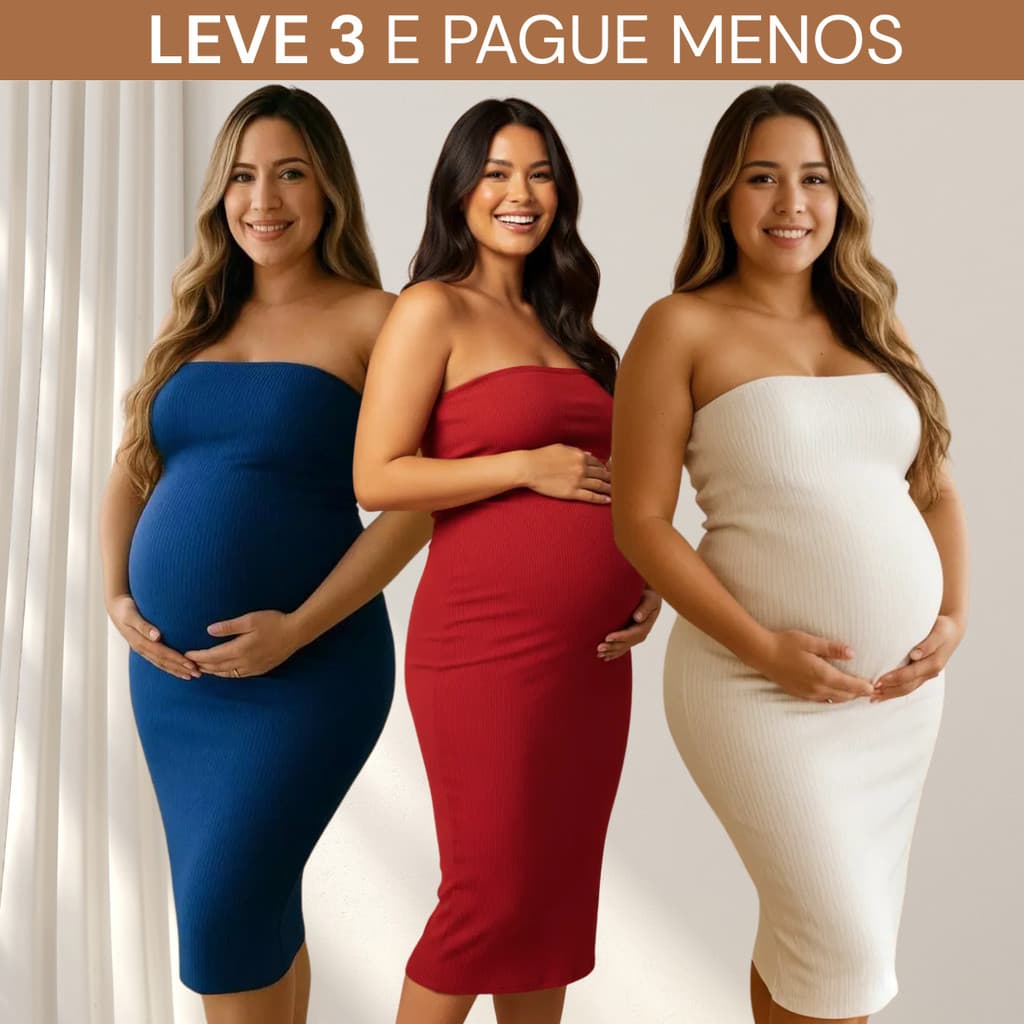 KIT 3 Vestido Tomara Que Caia Para Gestantes  MidiTubinho Justo Anarruga Canelado  ENVIO RAPIDO IMEDIATO.