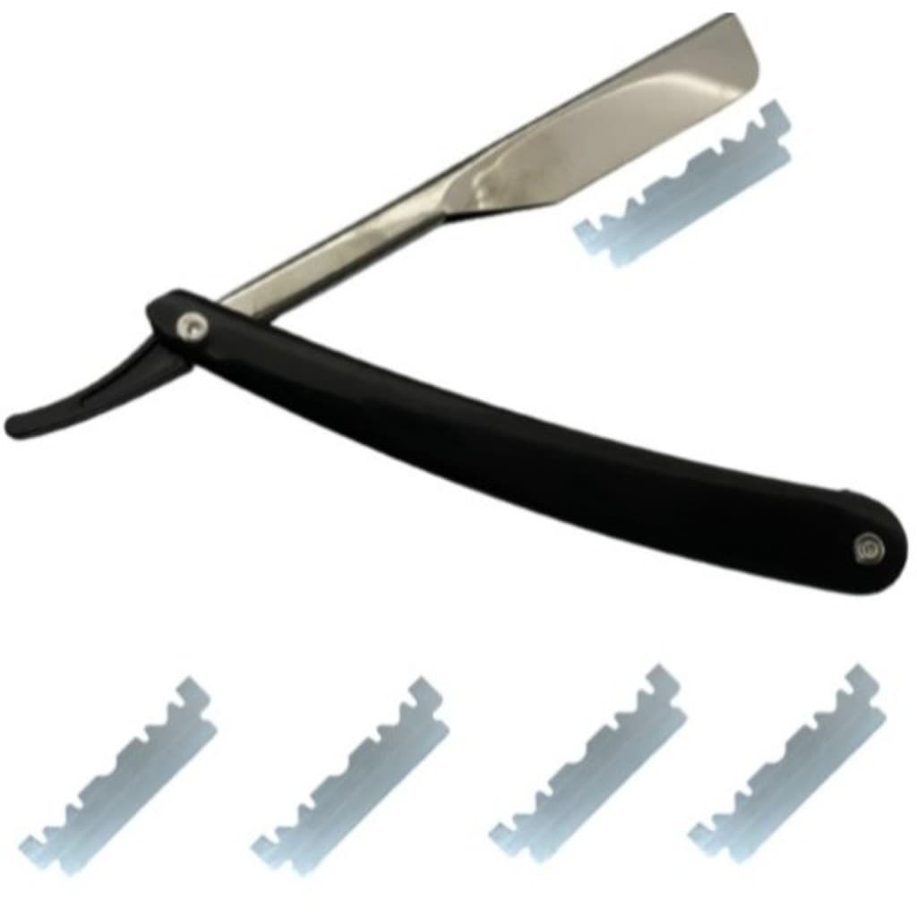 Kit 2/6/12 Navalha Navalhete Profissional Barbeiro + 5Lâminas Aço Inox Acabamento Barba Sobrancelha