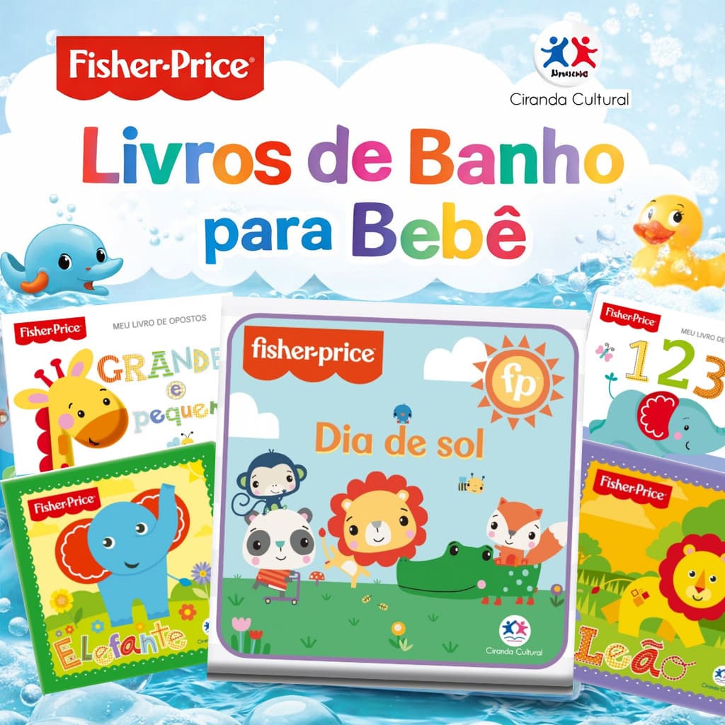 Livro De Banho Bebê Fisher Price Brinquedo Infantil Educativo Impermeável Capa Mole À Prova D’Água
