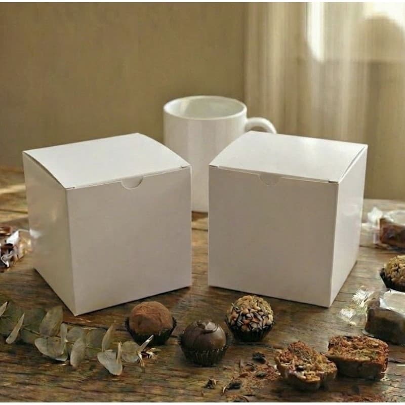 100 caixas brancas para caneca 325ml trufas pão de mel doces biscoitos mini panetone 10x10 branca