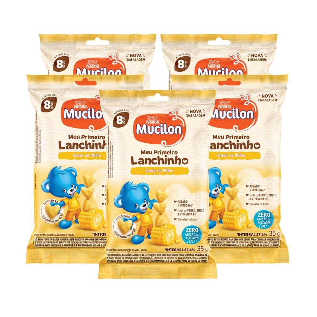 Kit Snack Infantil Meu Primeiro Lanchinho Milho Tradicional Mucilon - 5 Unidades 35g
