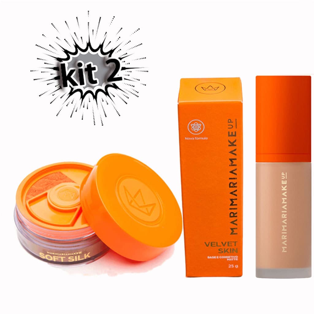 Kit Mari Maria Velvet Skin Base 25g + Pó Solto Soft Silk | Matte | Alta Cobertura | Longa Duração