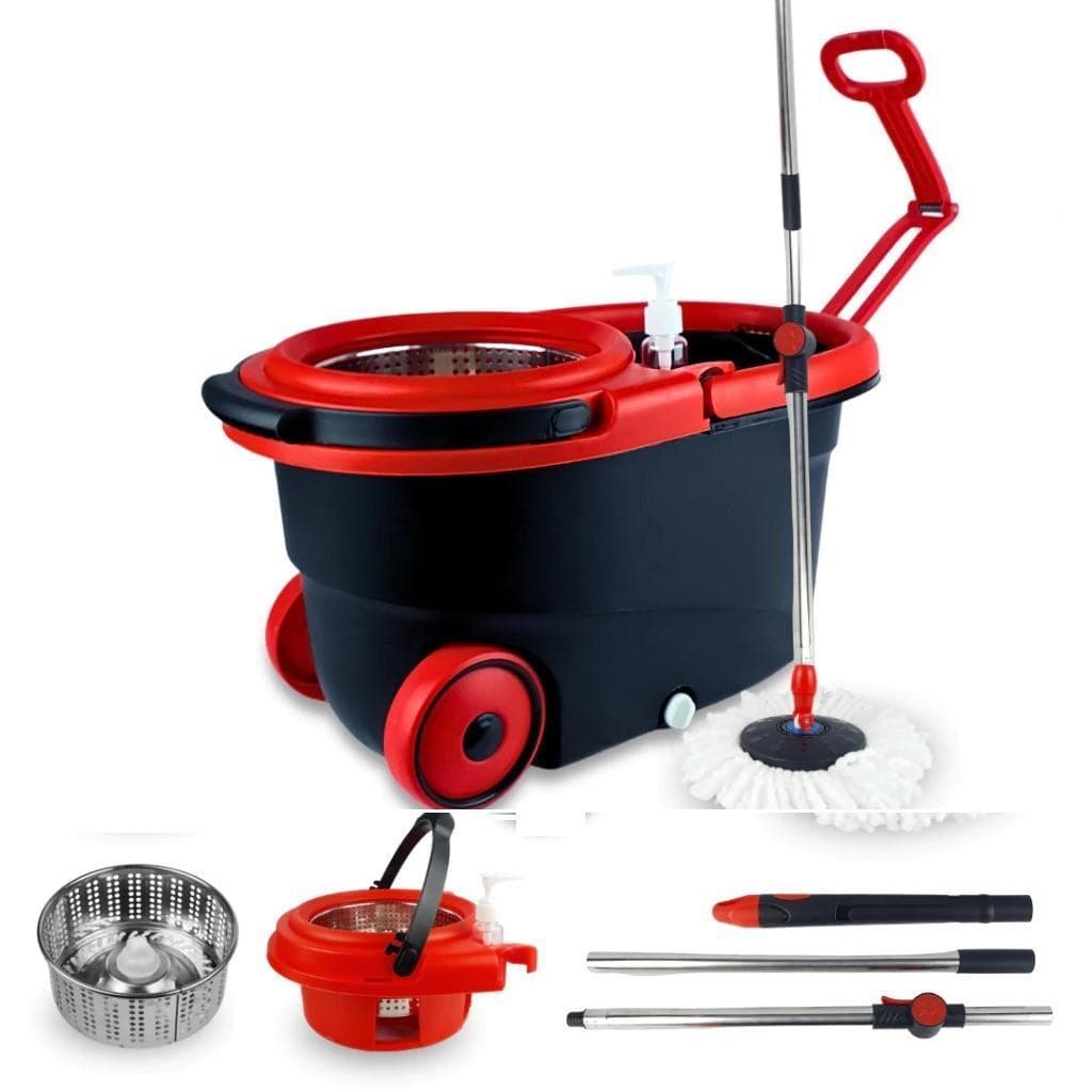 Mop Esfregao Balde Inox 360 Giratorio Centrifuga Rodas Cabo Retratil Limpeza Profissional