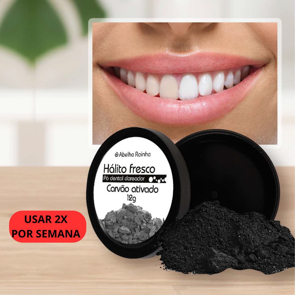 Pó Dental Carvão Ativado Dentes Amarelados Abelha Rainha